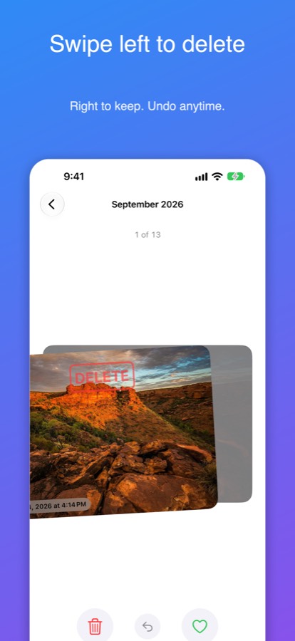 Swiping a photo left to delete it